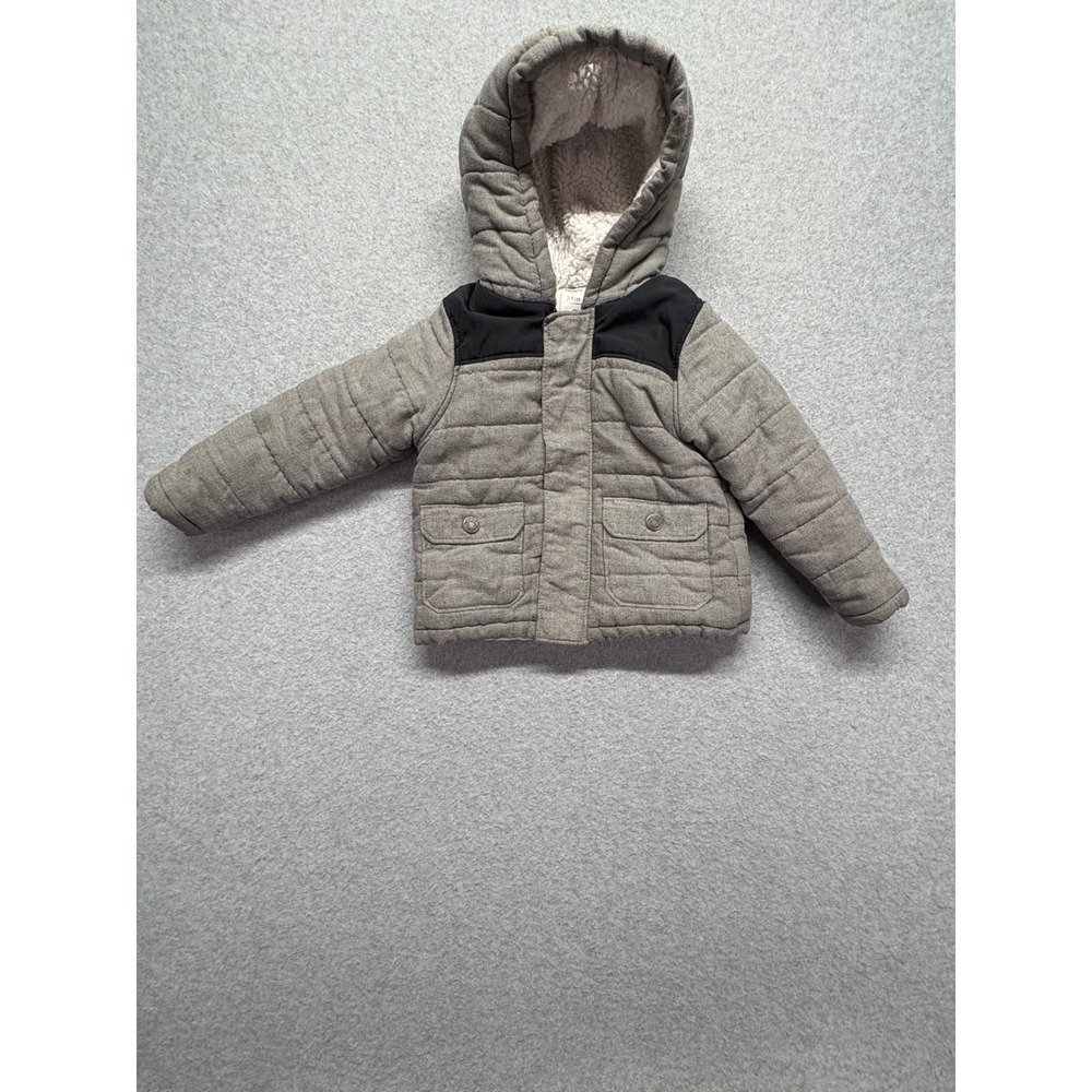 Carters Boys Grey Quilted Sherpa Lined Hooded Puffer Jacket 24M GCL93276-SSI